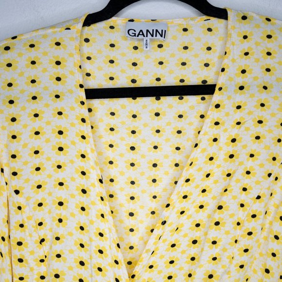 Ganni Floral Crepe Wrap Top Maize G32 - Picture 8 of 10